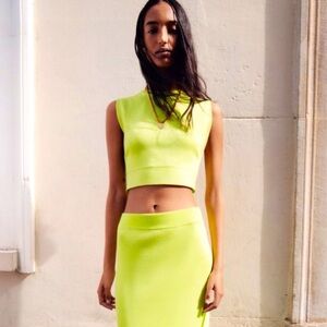 Zara Neon Green Yellow Crop Top Women’s Small party‎ going out festival dopamine